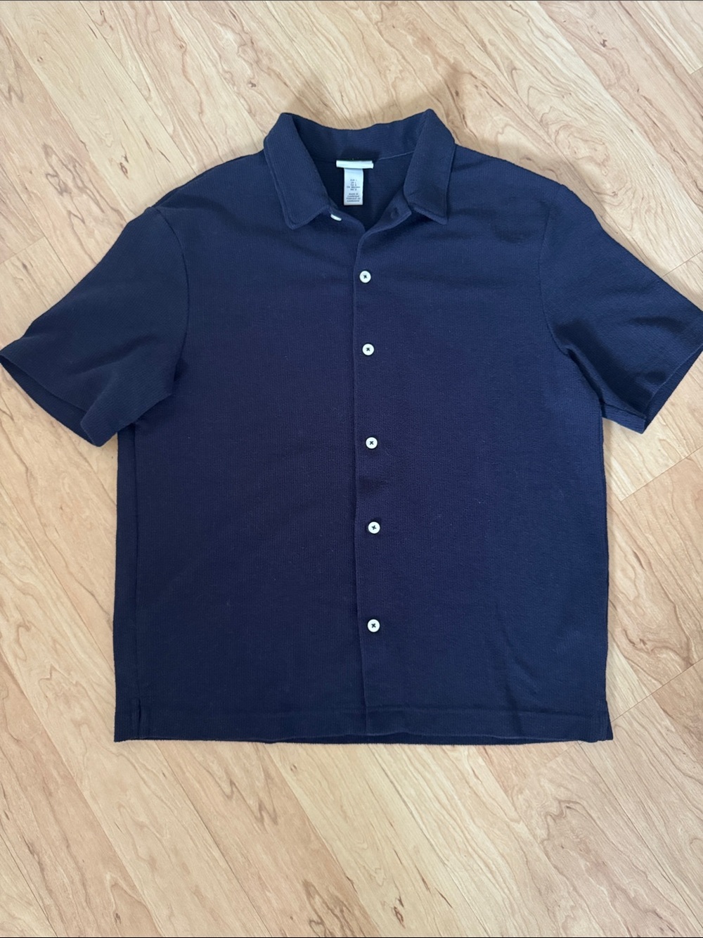 H&M Dark Navy Short-Sleeve Button-Down Shirt